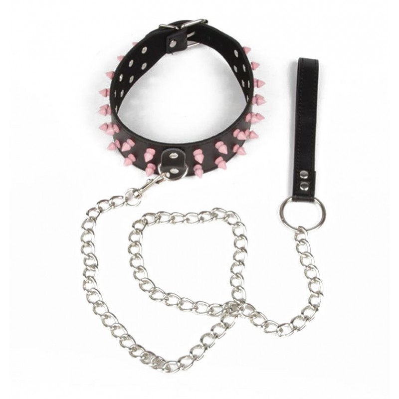 Adora Pink Studded Black Collar with Lead